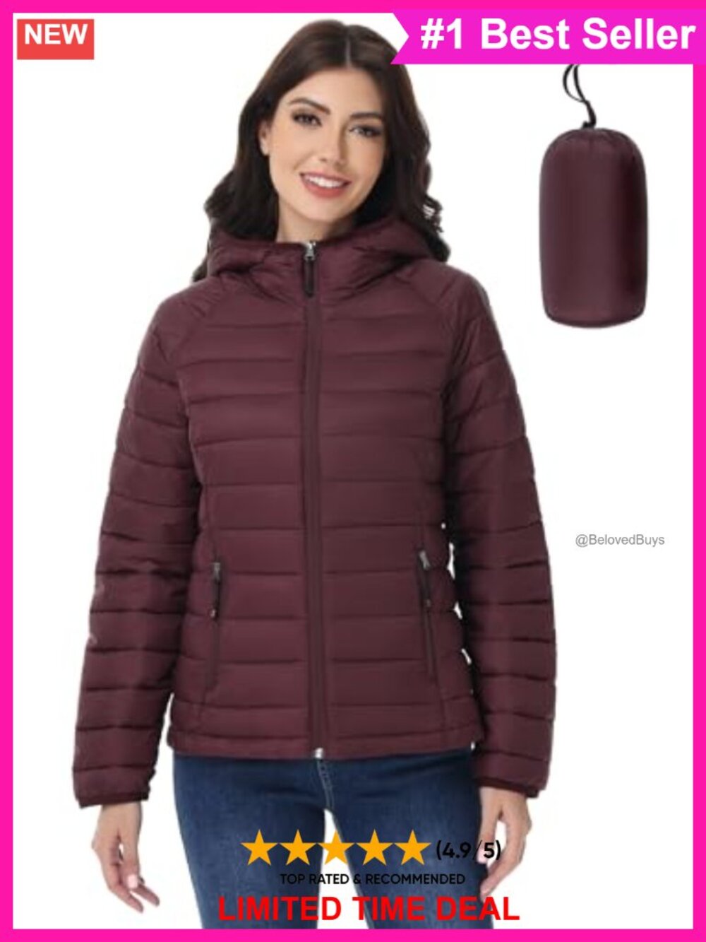 Packable Lightweight Hooded Puffer Jacket Quilted Windproof